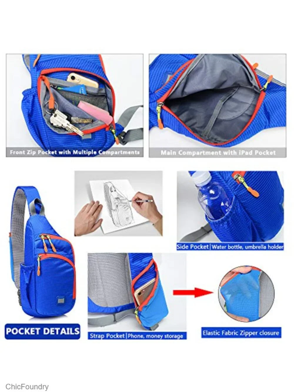 Unisex Sling Backpack Waterproof Nylon Shoulder Chest Crossbody Daypack with